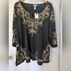 Catherines‎ NWT Black w Gold Detail Top Sz.2X WP